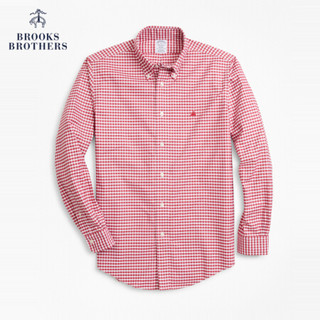 Brooks Brothers/布克兄弟男士免烫格纹牛津纺休闲衬衫1000064230 6003-红色 L