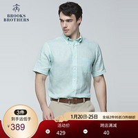 Brooks Brothers/布克兄弟男士亚麻格纹短袖休闲衬衫1000063820 3003-绿色 S