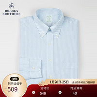 Brooks Brothers/布克兄弟男士免烫府绸棉长袖修身条纹衬衫 4000-淡蓝色 17/34