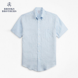 Brooks Brothers/布克兄弟男士亚麻扣结领休闲短袖衬衫1000063821 B465-天蓝色 L