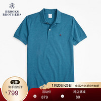 Brooks Brothers/布克兄弟男士纯色logo修身短袖Polo衫 4007-蓝绿色 L
