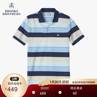 Brooks Brothers/布克兄弟男士Supima棉蓝粉条纹拼色短袖Polo衫 B475-粉蓝条纹 S