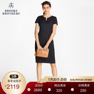 Brooks Brothers/布克兄弟女士羊毛V领钻石提花设计短袖连衣裙 4004-黑色 0