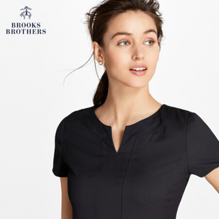 Brooks Brothers/布克兄弟女士羊毛V领钻石提花设计短袖连衣裙 4004-黑色 0