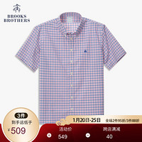 Brooks Brothers/布克兄弟男士20夏新免烫府绸棉格纹设计短袖衬衫 6020-粉色格纹 S