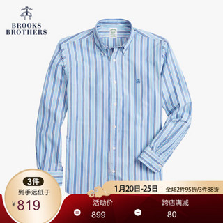 Brooks Brothers/布克兄弟男士20夏新棉质拼色条纹设计logo款衬衫 4003-蓝色 L