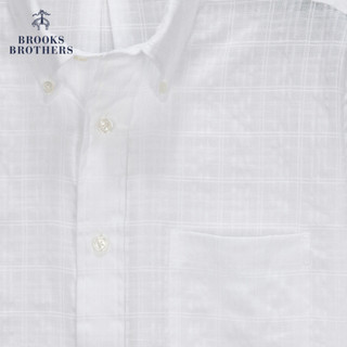 Brooks Brothers/布克兄弟男士棉亚麻混纺条纹设计短袖衬衫休闲 1001-白色 S