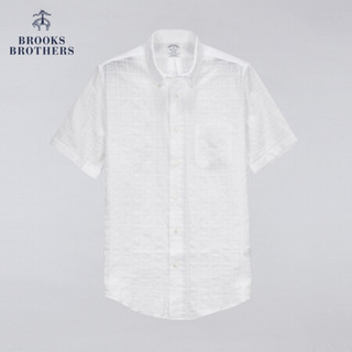 Brooks Brothers/布克兄弟男士棉亚麻混纺条纹设计短袖衬衫休闲 1001-白色 S