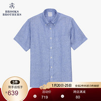 Brooks Brothers/布克兄弟男士20夏新亚麻透气细格纹短袖休闲衬衫 4003-蓝色 S