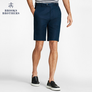 Brooks Brothers/布克兄弟男士棉亚麻混纺纯色百慕达短裤休闲 4004-藏青色 33