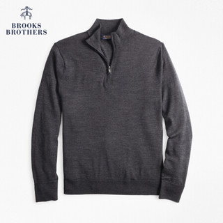 Brooks Brothers/布克兄弟男士美利奴羊毛半高领拉链设计针织毛衣 0006-碳色 S