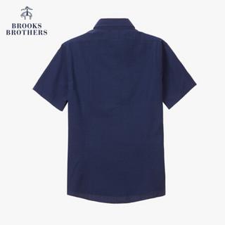 Brooks Brothers/布克兄弟男士20夏新棉质泡泡纱logo款短袖衬衫 4004-藏青色 L