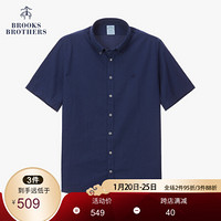 Brooks Brothers/布克兄弟男士20夏新棉质泡泡纱logo款短袖衬衫 4004-藏青色 L