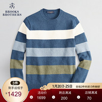 Brooks Brothers/布克兄弟男士秋冬新品拼色条纹圆领毛衣针织衫 4003-蓝色混色 XL