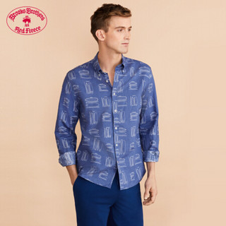 Brooks Brothers/布克兄弟男士20夏新棉亚麻混纺航海风印花衬衫 4003-蓝色 S