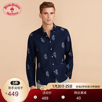 Brooks Brothers/布克兄弟男士20夏新棉亚麻混纺航海风印花衬衫 4004-藏青色 S