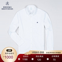Brooks Brothers/布克兄弟男士府绸棉微弹免烫logo款长袖衬衫修身 1001-白色 M