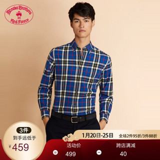 Brooks Brothers/布克兄弟男士棉质长袖格纹衬衫 B465-蓝色格纹 M