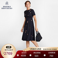 Brooks Brothers/布克兄弟女士20秋新绵羊毛混纺刺绣连衣裙 B475-藏青色 4P