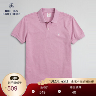 Brooks Brothers/布克兄弟男士Supima棉混纺微弹logo款短袖Polo衫 B650-粉色 XL