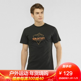 萨洛蒙（Salomon）男款 户外运动休闲贴身透气轻量印花短袖T恤 BLEND LOGO TEE 黑色 C14082 S