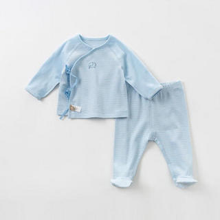 davebella戴维贝拉秋季新款男女宝宝卡通条纹套装新生婴儿两件套 蓝色条纹 52cm(0-3M（建议身高48-52cm）)