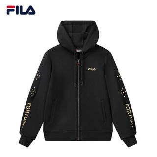 FILA 斐乐官方女士运动外套2021春季新款简约运动茄克连帽外套女 正黑色-BK 160/80A/S