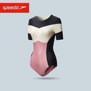 SPEEDO 速比涛 全新生巧系列短袖连体泳衣  修身显瘦 抗氯抗菌防晒 8130755088 樱様/黑橡/茶白 32