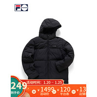 FILA FUSION 斐乐羽绒服男2020冬季新款保暖撞色连帽羽绒外套男 深黑-BK（宽松版型，建议拍小一码） 175/96A/L