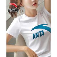 ANTA安踏短袖t恤女2021年夏季新品轻薄透气宽松圆领运动上衣棉T恤潮半袖速干衣装官方旗舰网店大LOGO 纯净白-1 L/女170