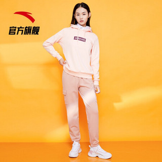 安踏加绒卫衣女士2020冬季新品保暖连帽上衣套头衫运动休闲时尚宽松舒适外套官方旗舰网店 莲藕粉 962048756-2 L(适合女170)