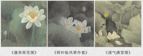 艺术品：简约 新中式古画 组合荷花系列 国画三联挂画 茶褐色 67×67cm/幅