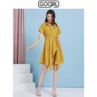 GOGIRL专柜新款糖果色V领短袖收腰显瘦连衣裙女GP2L08