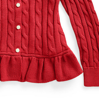 Ralph Lauren/拉夫劳伦女童 2020年秋季绞花棉质荷叶边针织开襟衫34535 600-红色 5