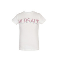 VERSACE 范思哲 奢侈品童装 女童白色棉氨纶LOGO短袖T恤 YC000279 YA00019 A1002 10A/10岁/140cm