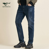 七匹狼牛仔裤 男士2020冬季长裤保暖休闲裤青年合体裤子含棉舒适男裤下装 102(深蓝) 33A