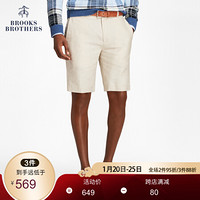 Brooks Brothers/布克兄弟男士棉亚麻混纺纯色百慕达短裤休闲 B105-裸色 31