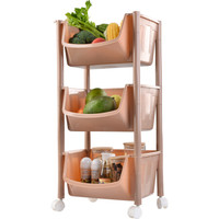 百露 厨房置物架落地多层可叠加菜篮子玩具零食收纳筐水果蔬菜储物蓝 咖色三层