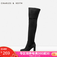 CHARLES&KEITH过膝长靴CK1-90390129圆头粗跟过膝长筒靴 黑色 40