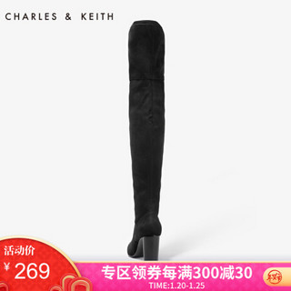 CHARLES&KEITH过膝长靴CK1-90390129圆头粗跟过膝长筒靴 黑色 40