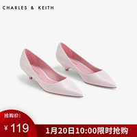 CHARLES&KEITH女鞋CK1-60580126纯色简约女士尖头猫跟单鞋 浅粉色 34