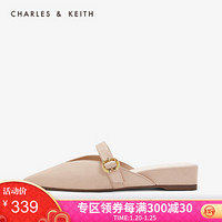 CHARLES＆KEITH单鞋CK1-80390307V口尖头袢带饰女士穆勒便鞋 Beige米色 36