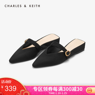 CHARLES＆KEITH单鞋CK1-80390307V口尖头袢带饰女士穆勒便鞋 Black Textured黑色纹理 36