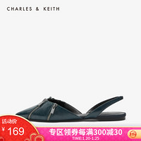 CHARLES＆KEITH女鞋CK1-70900143拉链装饰女士尖头平底鞋 Dark Green深绿色 35