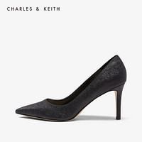 CHARLES＆KEITH2021春季CK1-60361236-A时尚闪粉尖头女士高跟单鞋婚鞋女 Black黑色 34