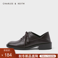 CHARLES＆KEITH2021春季CK1-70380820女士方头系带中跟乐福鞋 Dark Brown深啡色 38