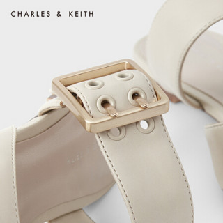 CHARLES＆KEITH2021春新品CK1-70900259女士宽绊带尖头平底穆勒鞋 粉白色Chalk 35