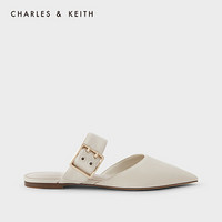 CHARLES＆KEITH2021春新品CK1-70900259女士宽绊带尖头平底穆勒鞋 粉白色Chalk 38