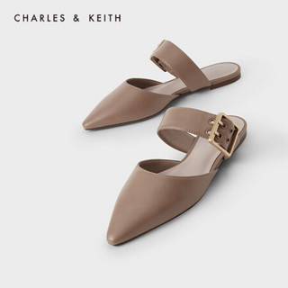 CHARLES & KEITH CHARLES＆KEITH2021春新品CK1-70900259女士宽绊带尖头平底穆勒鞋 Camel驼色 35