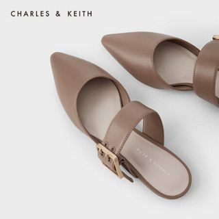 CHARLES＆KEITH2021春新品CK1-70900259女士宽绊带尖头平底穆勒鞋 Camel驼色 40